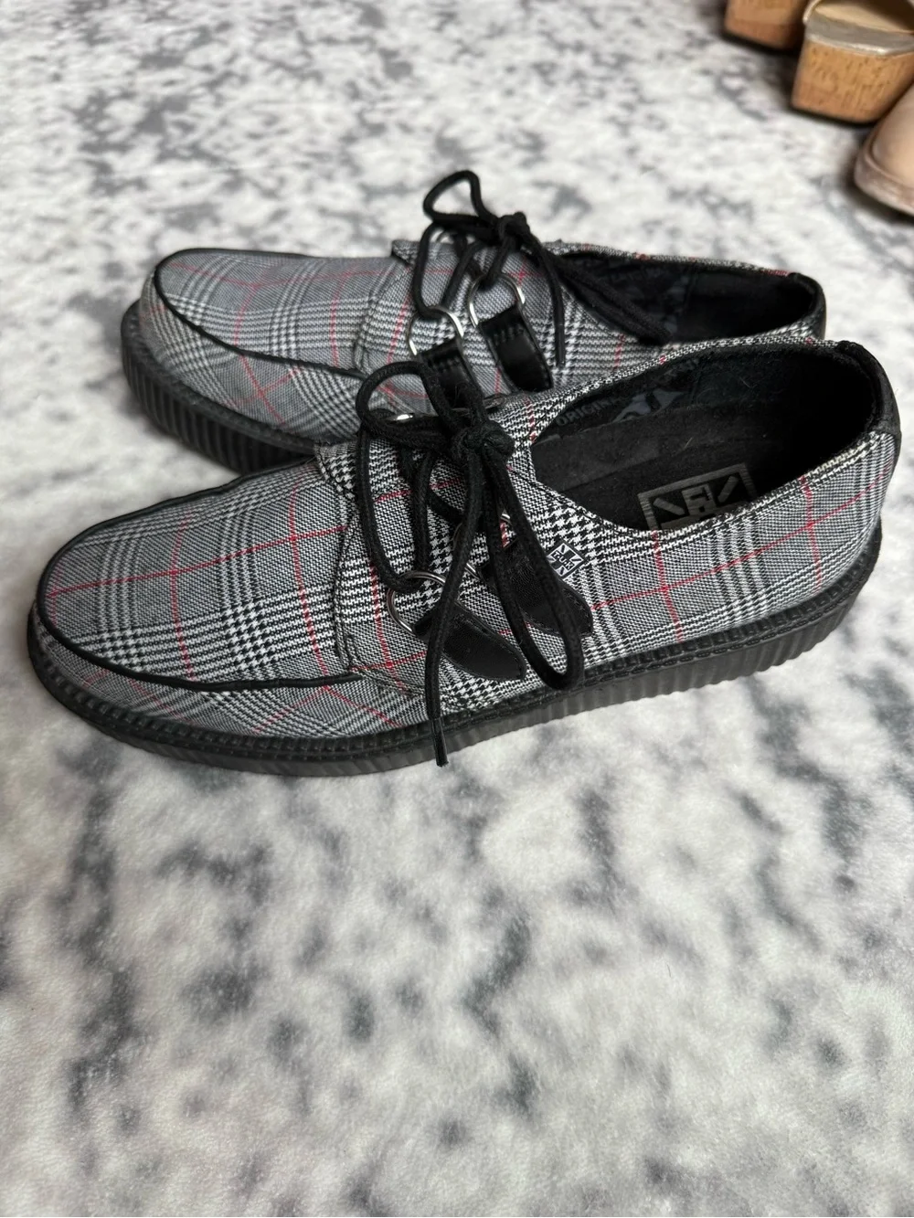 T.U.K - B/W/R Plaid Viva Low Creeper Loafers - Men’s 9 Women’s 11